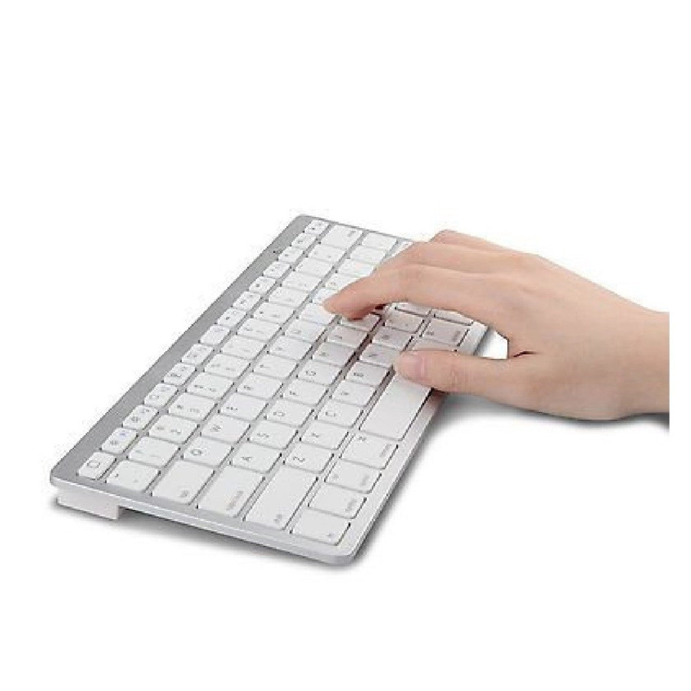 Trade Shop - Tastiera Qwerty Bluetooth Wireless Per Tablet Smartphone Smart Tv Pc Bianca Slim -