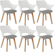 GrandCA HOME Set di 6 Sedie da Cucina Nordica Sedia da Pranzo con Gambe in Legno Massello, Sedie Imbottite per Camera da Letto, Soggiorno, Cucina, Bianco