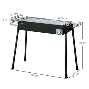 BARBECUE A CARBONELLA CON 2 GRIGLIE E CESTINI LATERALI, 94X39X70CM, NERO