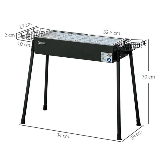 BARBECUE A CARBONELLA CON 2 GRIGLIE E CESTINI LATERALI, 94X39X70CM, NERO