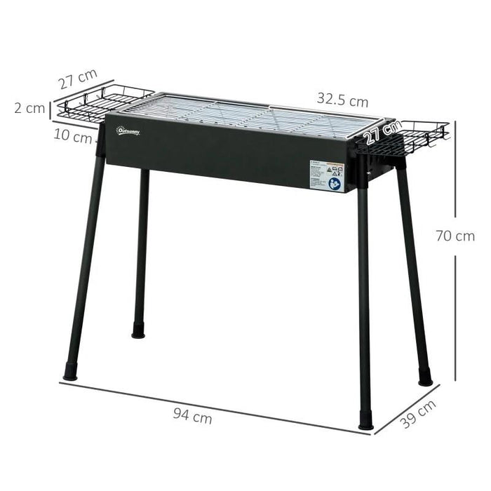 BARBECUE A CARBONELLA CON 2 GRIGLIE E CESTINI LATERALI, 94X39X70CM, NERO