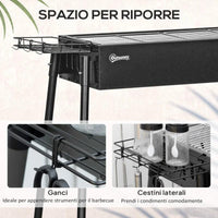 BARBECUE A CARBONELLA CON 2 GRIGLIE E CESTINI LATERALI, 94X39X70CM, NERO