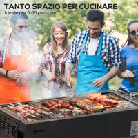 BARBECUE A CARBONELLA CON 2 GRIGLIE E CESTINI LATERALI, 94X39X70CM, NERO