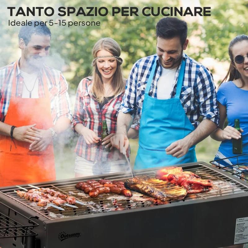 BARBECUE A CARBONELLA CON 2 GRIGLIE E CESTINI LATERALI, 94X39X70CM, NERO
