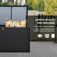 BAULE DA ESTERNO DA 284L CON PISTONE A GAS, RATTAN PE E ACCIAIO, 118X54X59 CM, MARRONE SCURO