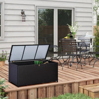 BAULE DA ESTERNO DA 284L CON PISTONE A GAS, RATTAN PE E ACCIAIO, 118X54X59 CM, MARRONE SCURO