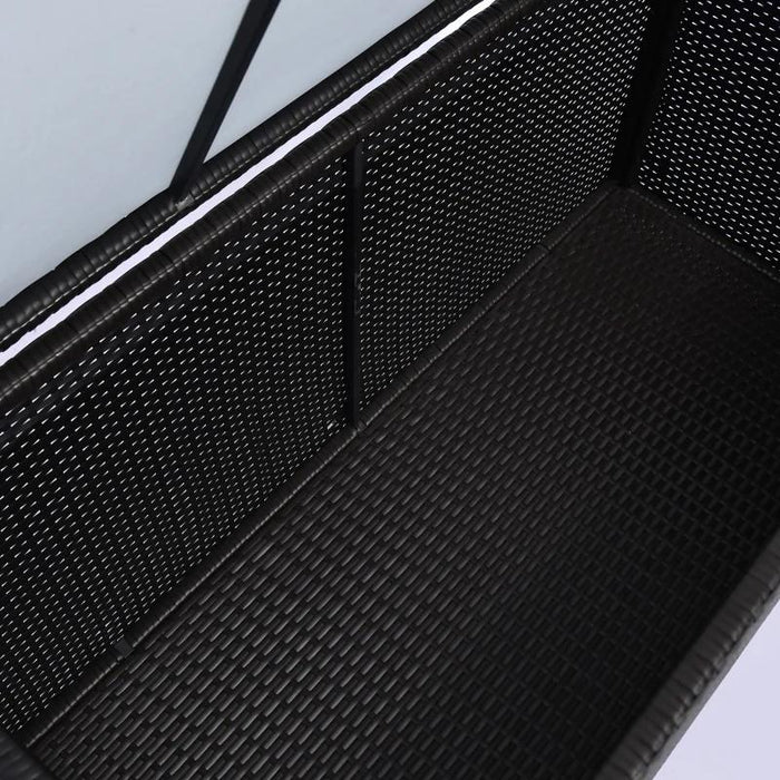 BAULE DA ESTERNO DA 284L CON PISTONE A GAS, RATTAN PE E ACCIAIO, 118X54X59 CM, MARRONE SCURO