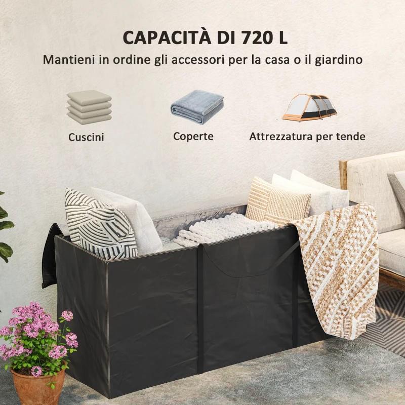 BORSA PORTAOGGETTI DA 720L CON 2 CERNIERE E MANIGLIE, IN TESSUTO OXFORD 600D, 175X55X75 CM, NERO