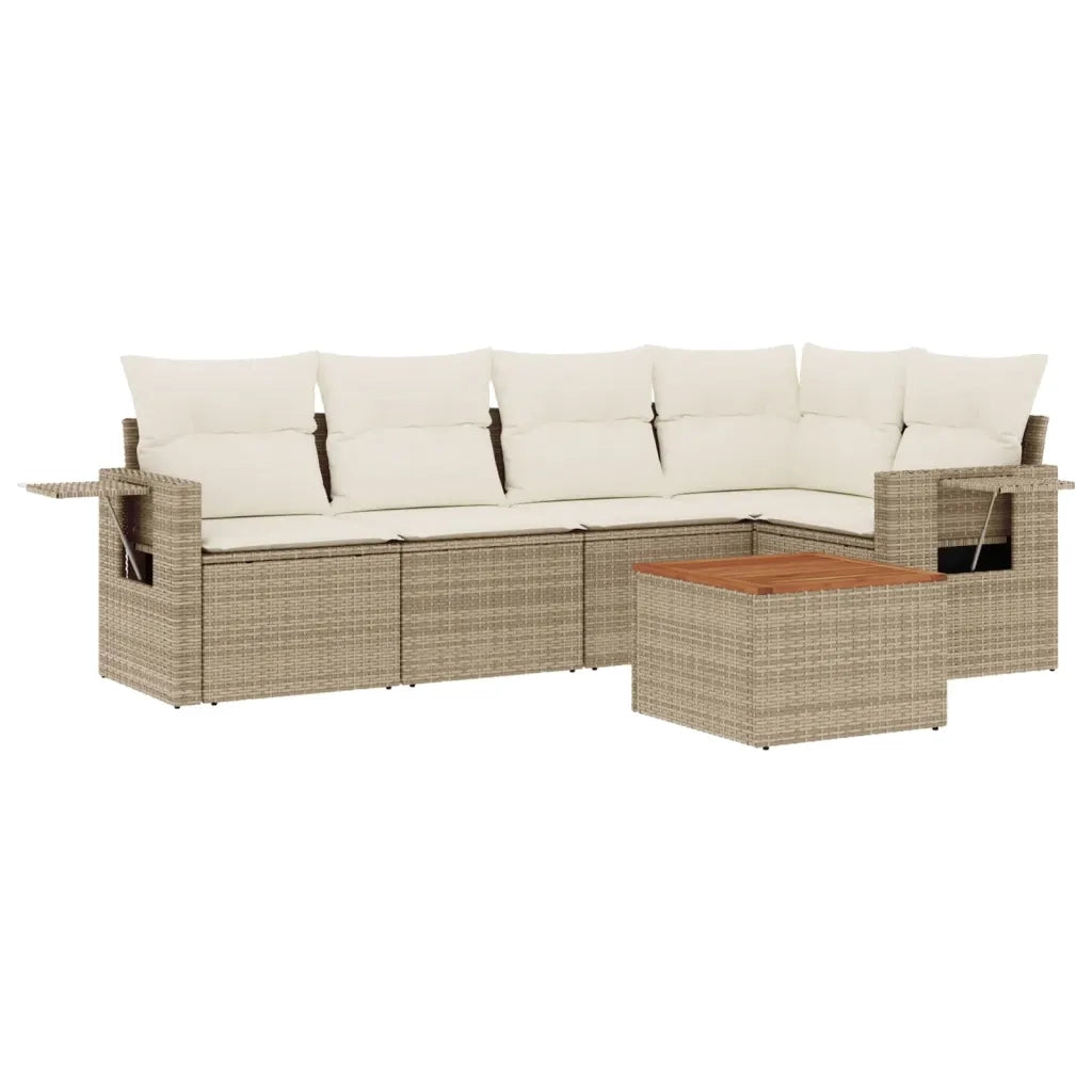 Set Divano da Giardino 6 pz con Cuscini Beige in Polyrattan 3256884