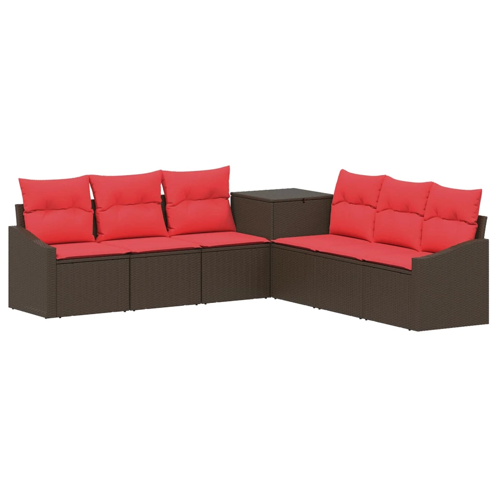 Set di divani 7 pz Marrone e Rosso Rattan sintetico e Acciaio 3448741