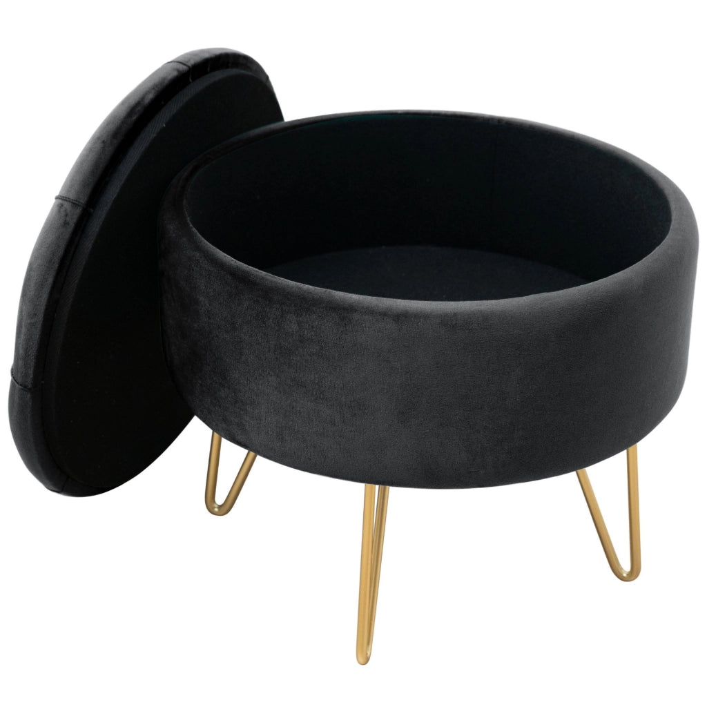 Pouf a scomparto rotonda in velluto trapuntato AKORD CARO colore Nero