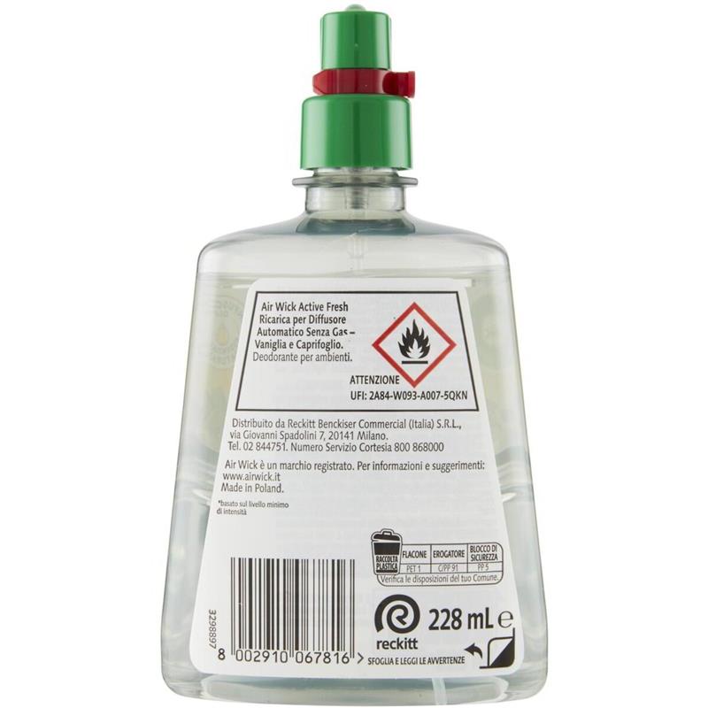 AIR WICK SET DA 3 DEODORANTE ACTIVE FRESH 228 ML RICARICA VANIGLIA E CAPRIFOGLIO