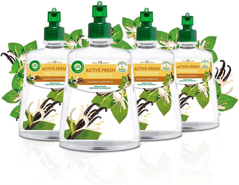 AIR WICK SET DA 4 PZ DEODORANTE ACTIVE FRESH 228 ML RICARICA VANIGLIA E CAPRIFOGLIO