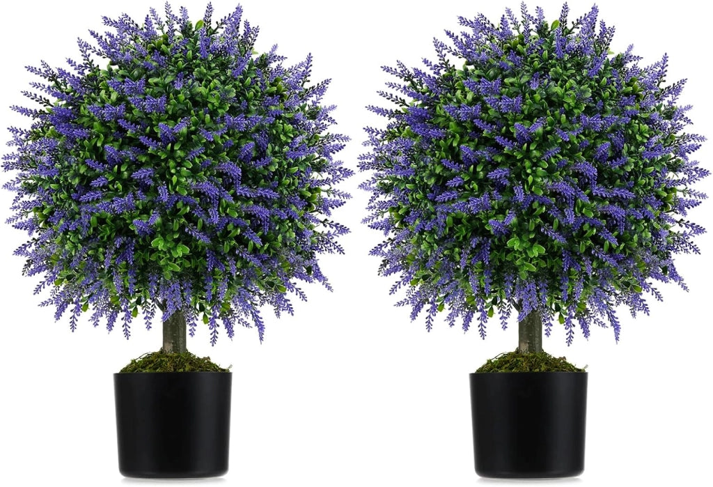 Set di 2 alberi artificiali a sfera di glicina, piante finte in vaso con glicinia vivida, tronco di legno e muschio realistico, piante ornamentali per ingresso, soggiorno, balcone