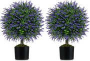 Set di 2 alberi artificiali a sfera di glicina, piante finte in vaso con glicinia vivida, tronco di legno e muschio realistico, piante ornamentali per ingresso, soggiorno, balcone