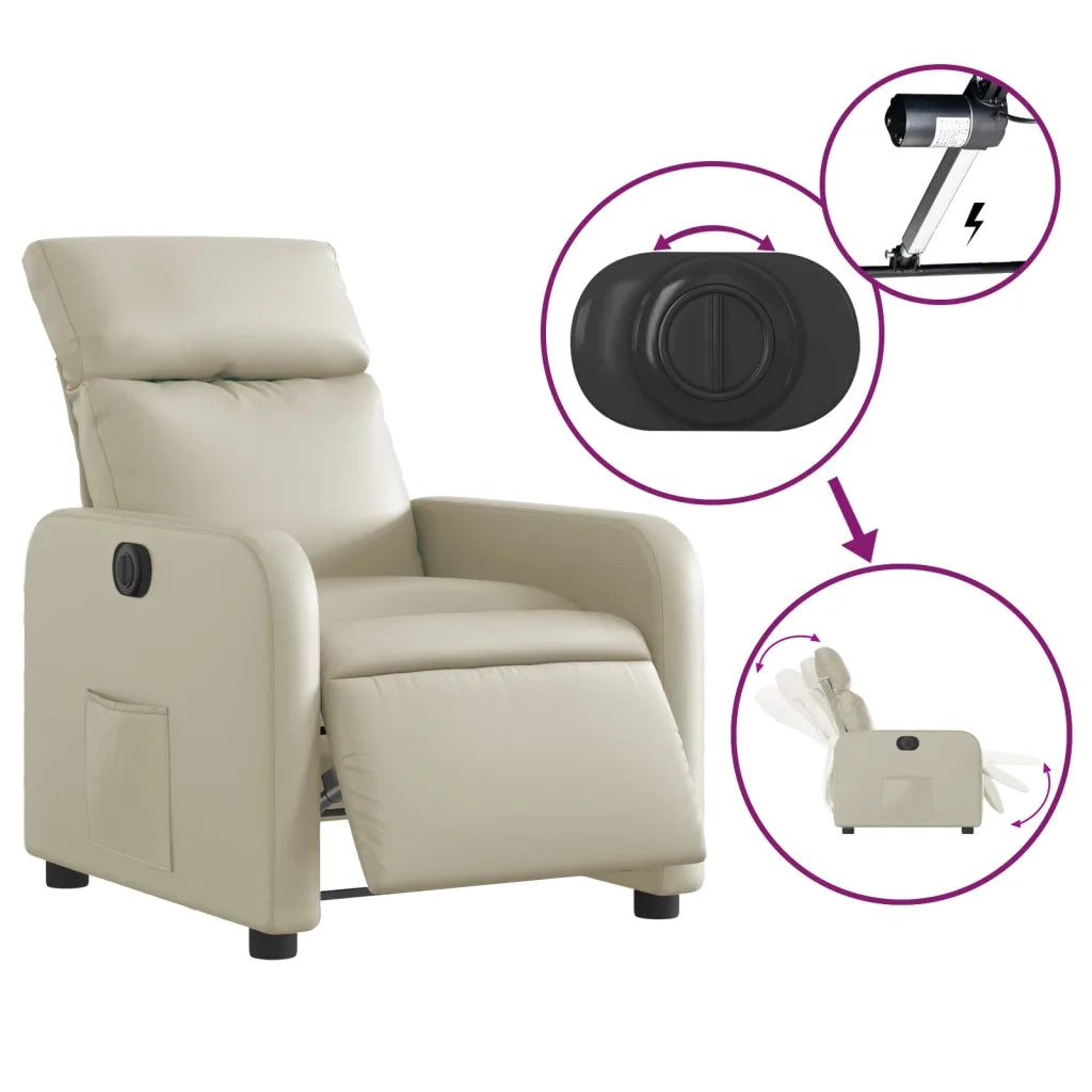 Divano Sedia-Poltrona Reclinabile Elettrica Crema in Similpelle 584857