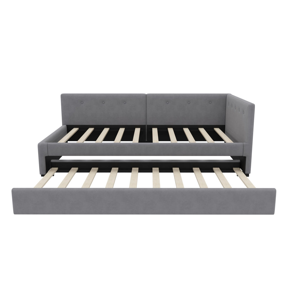 Letto singolo 90x200 cm con letto estraibile, in velluto grigio, senza materasso
