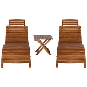Lettino Prendisole | Sdraio da giardino | Lettino da sole 3 pz con Tavolino in Legno Massello d'Acacia
