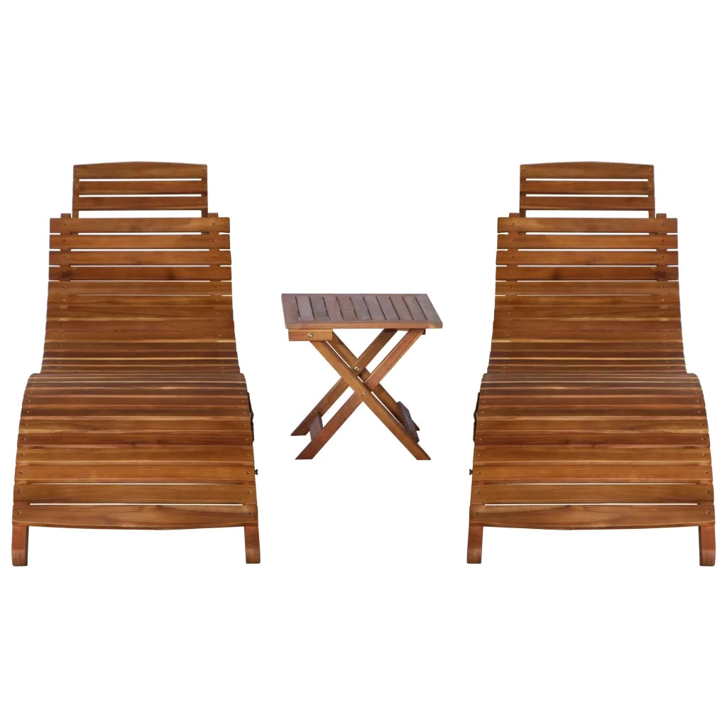 Lettino Prendisole | Sdraio da giardino | Lettino da sole 3 pz con Tavolino in Legno Massello d'Acacia