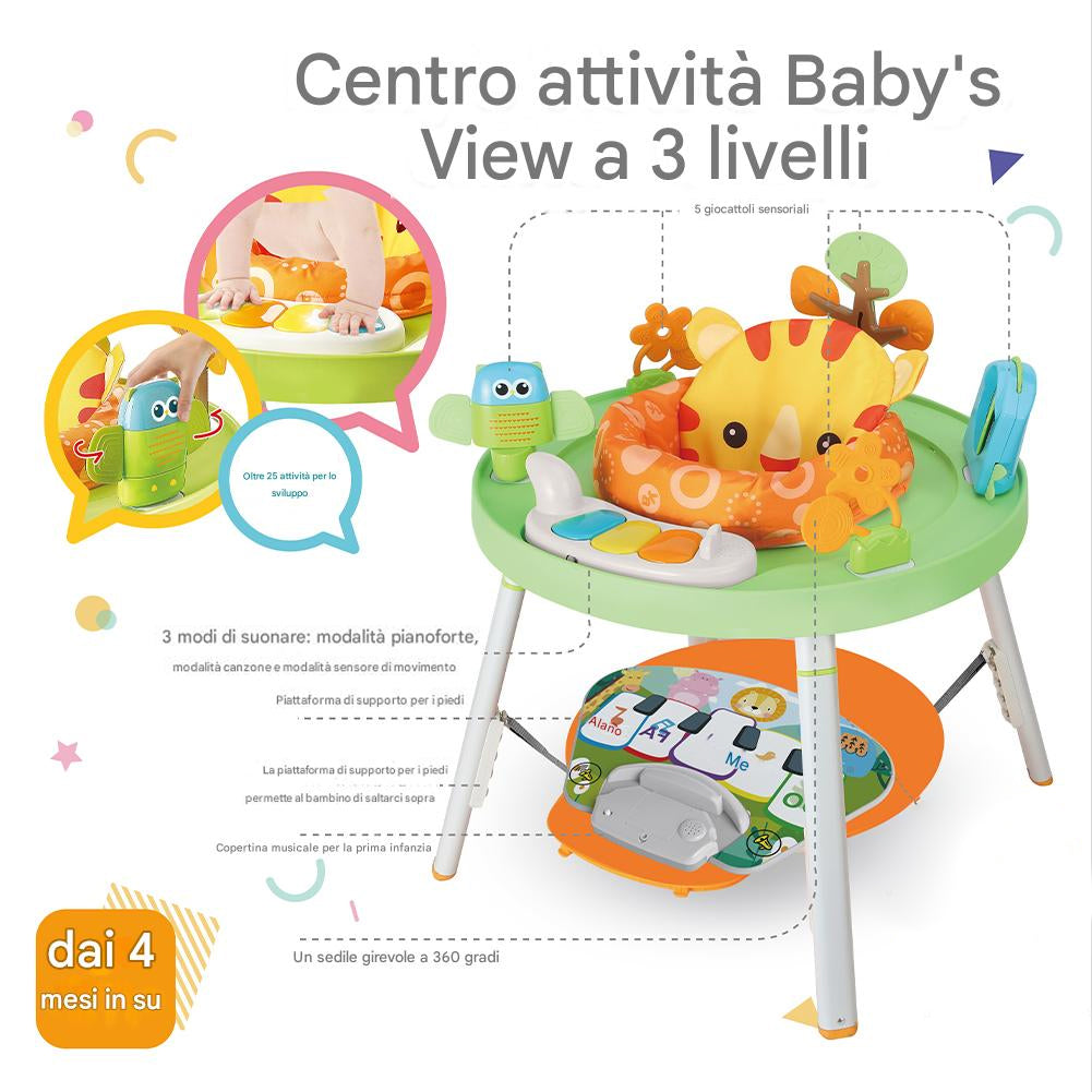 Centro Attività per Bambini e Neonati 3in1 con Seduta Giochi e Tastiera Musicale