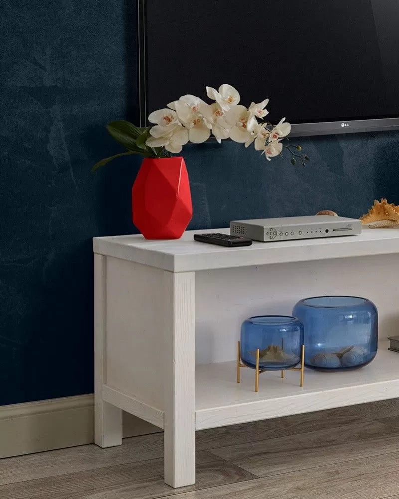 Porta tv a giorno shabby bianco in legno massello di abete 140x45x52 - Mobili 2G
