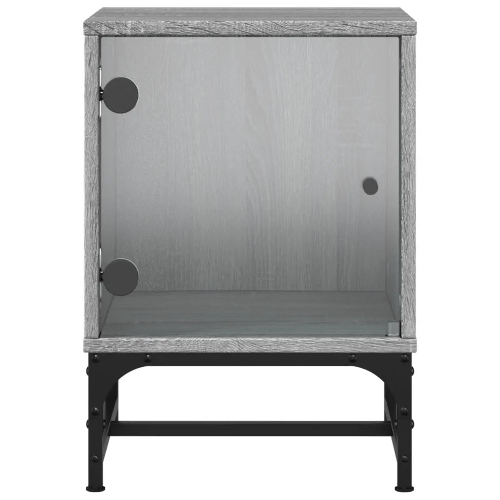 Comodini con Ante in Vetro 2pz-Set di 2 Tavolino da notte Grigio Sonoma 35x37x50 cm