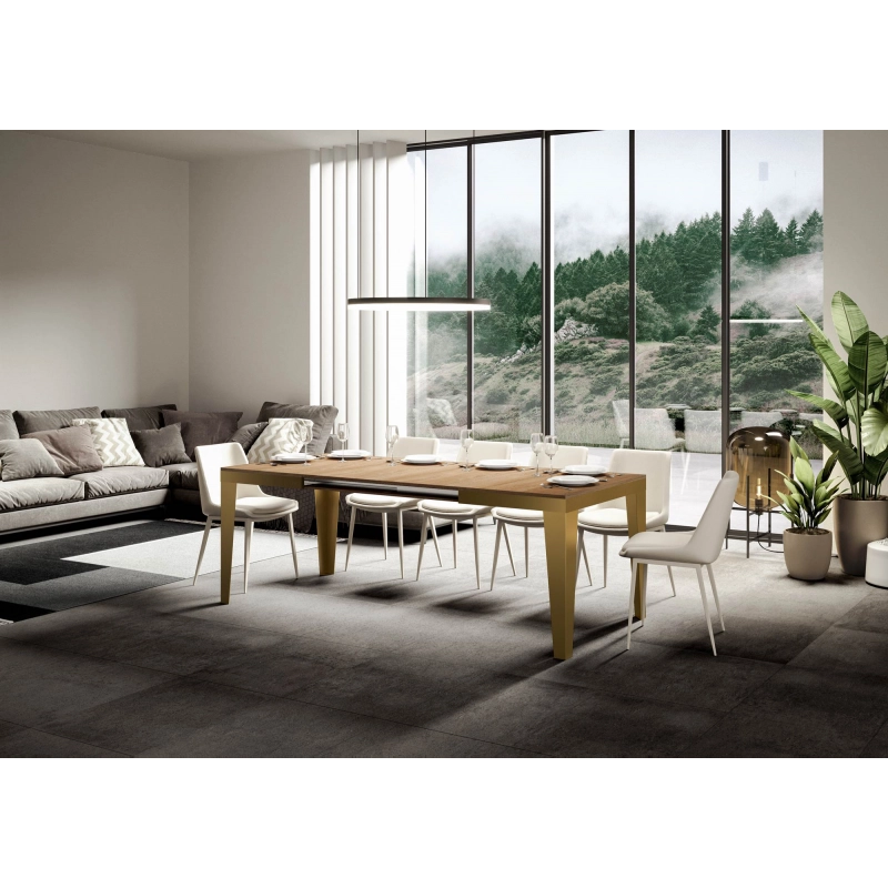 Tavolo allungabile 90x120/380 cm Flame Evolution telaio Oro - Quercia Natura