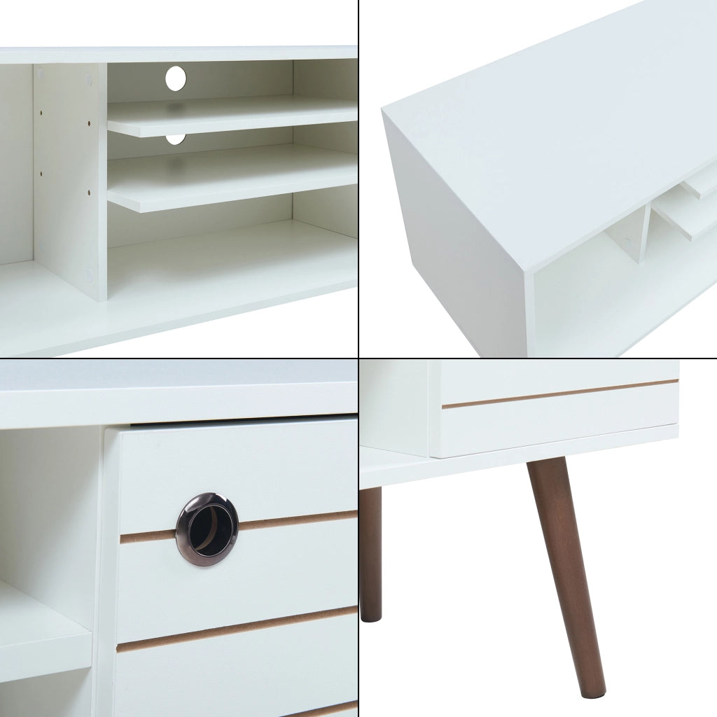 Mobile TV Vare con Anta e Scomparti Aperti 130 x 40 x 66 cm - Bianco [en.casa]