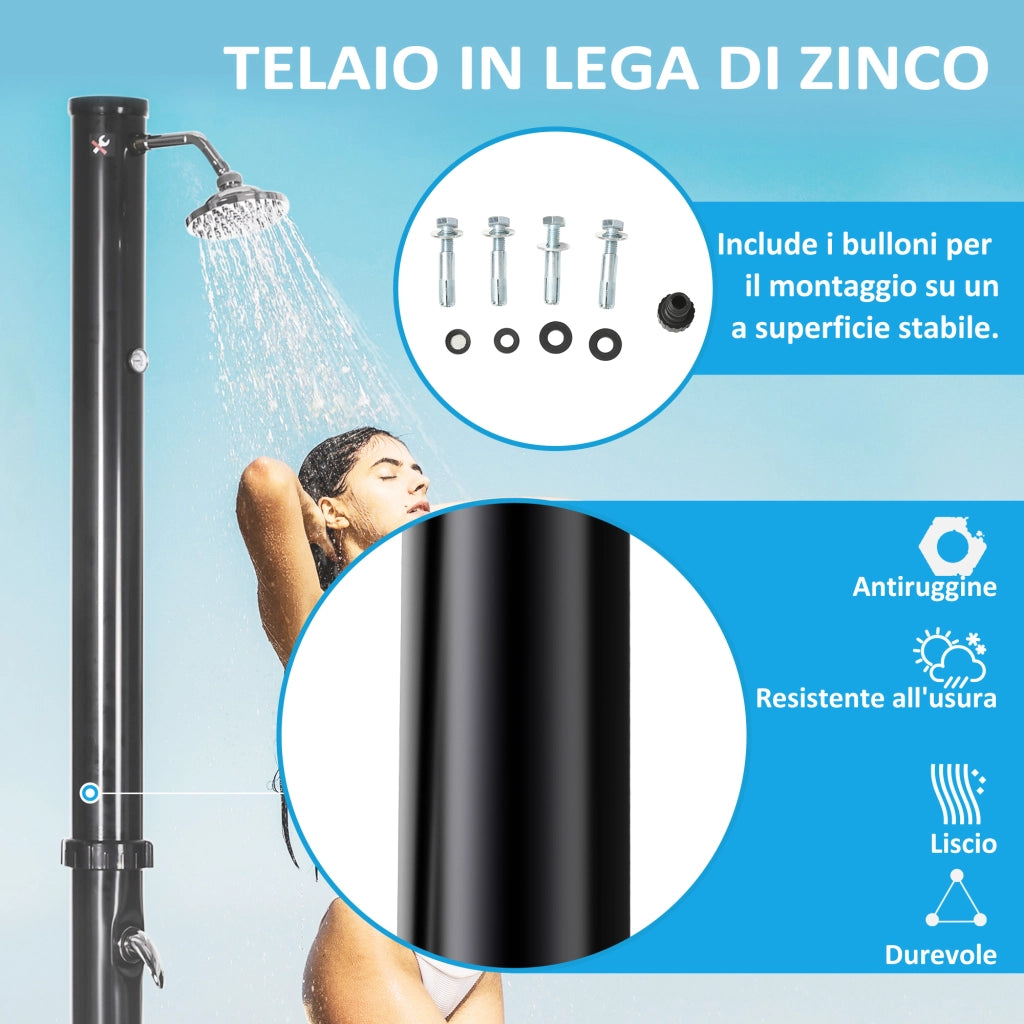 Doccia Solare da Giardino 20L ¨C Xylo ¨C Lega Zinco Nero 222cm