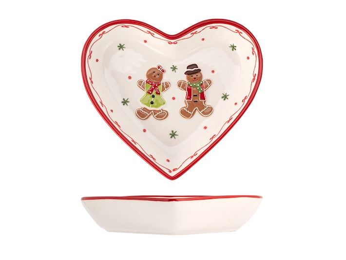Piatto cuore Ginferbread in ceramica H&H Natale decorata cm 21,5.