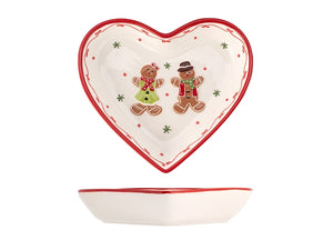 Piatto cuore Ginferbread in ceramica H&H Natale decorata cm 21,5.
