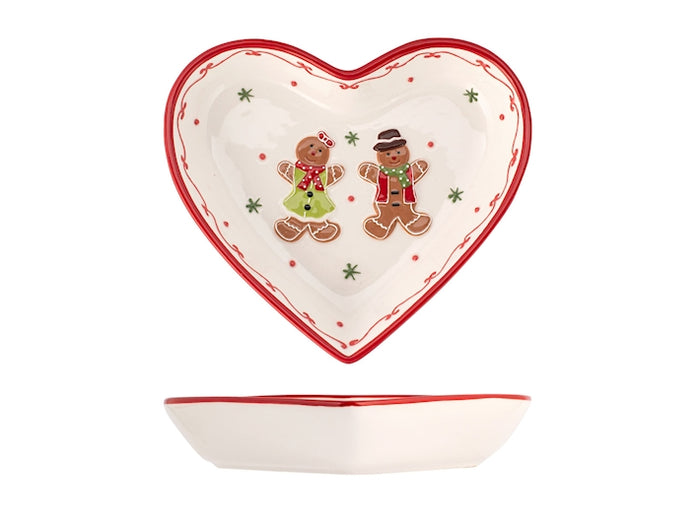 Piatto cuore Ginferbread in ceramica H&H Natale decorata cm 21,5.
