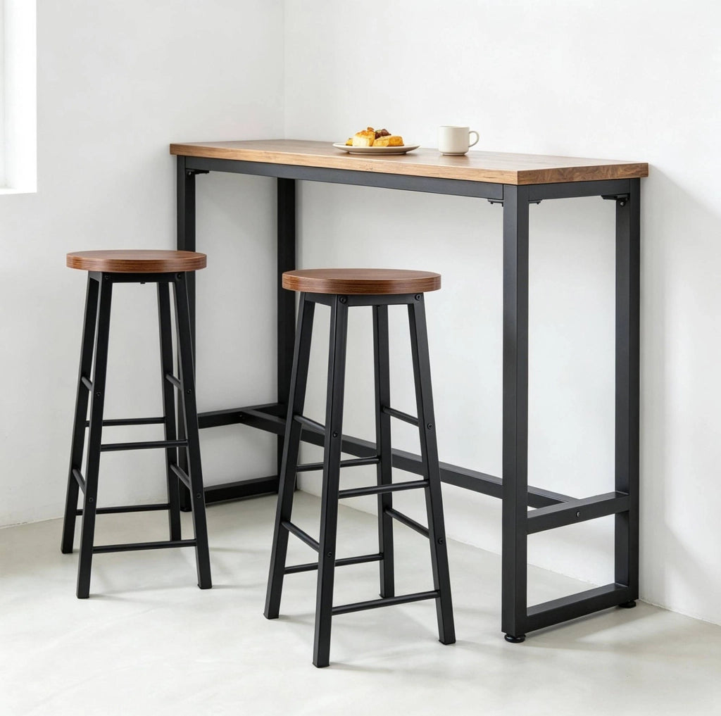 Set di 2 sgabelli da bar ULEVR altezza 71 cm in MDF e metallo, con poggiapiedi, marrone