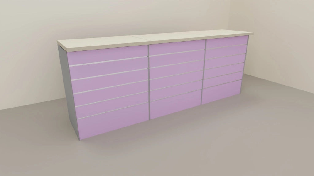 Bancone vendita per negozio con pannello dogato anteriore cm. 276x64x106h
