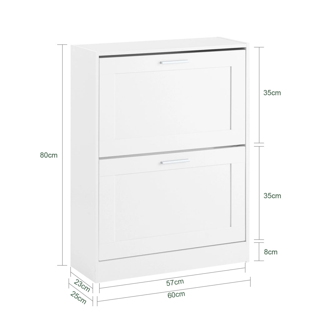 SoBuy Scarpiera Salvaspazio Slim Scarpiera Ingresso a 2 Ribalte - Design Compatto Moderno + Capacità 12 Paia + Adatta a Corridoi Stretti - Bianco 60x25x80cm FSR137-W