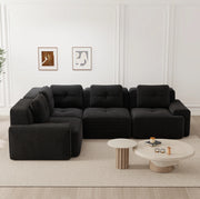Divano angolare modulare 295x206x69 cm in velluto a coste nero; senza montaggio