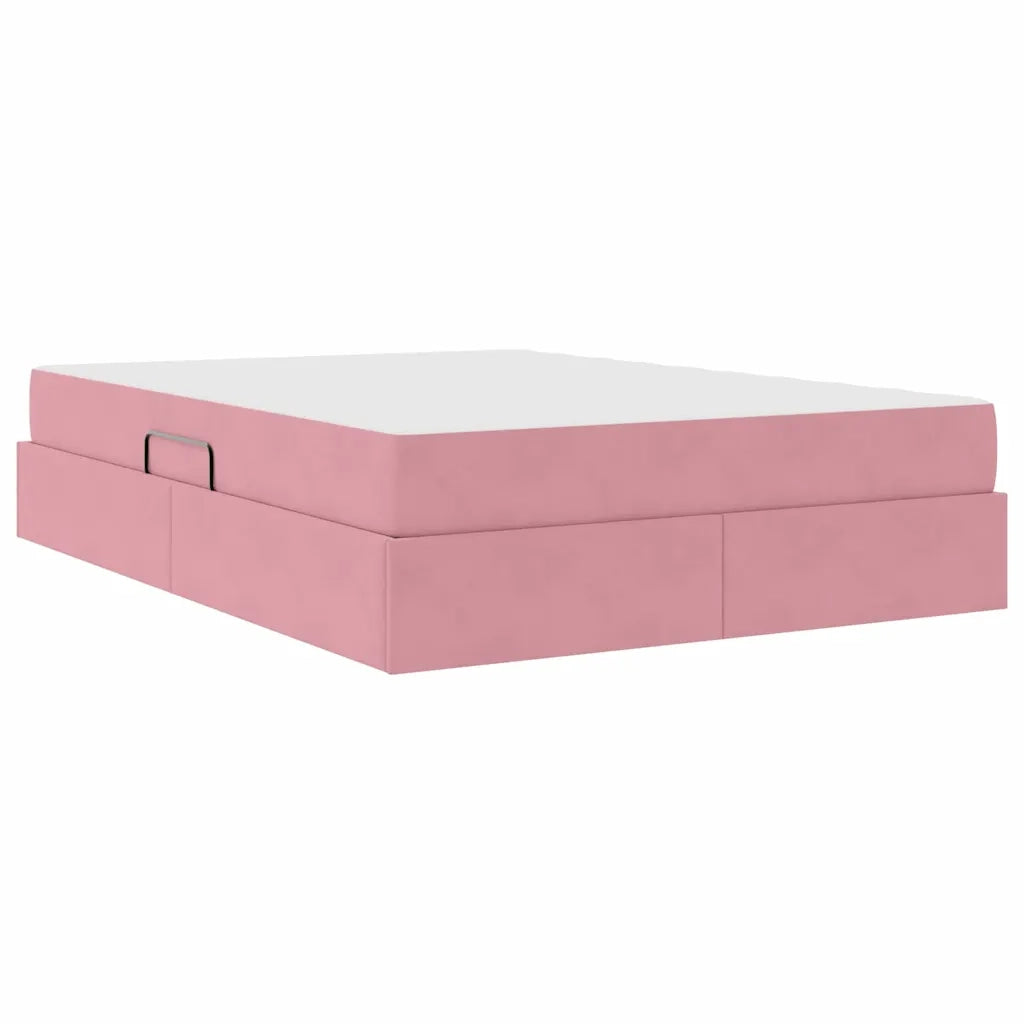 Letto con contenitore e materasso Rosa 140 x 200 cm Velluto