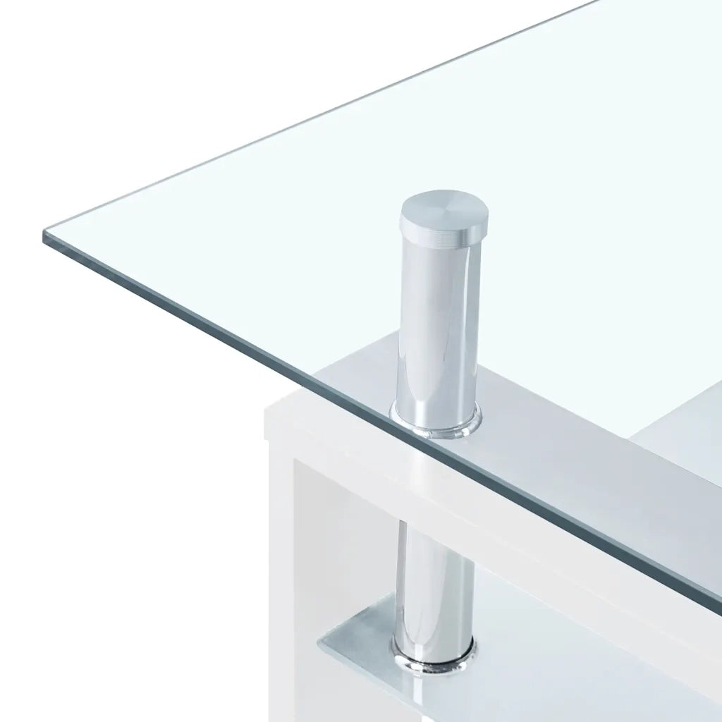 Tavolino Bianco e Trasparente 95x55x40 cm Vetro Temperato 330304
