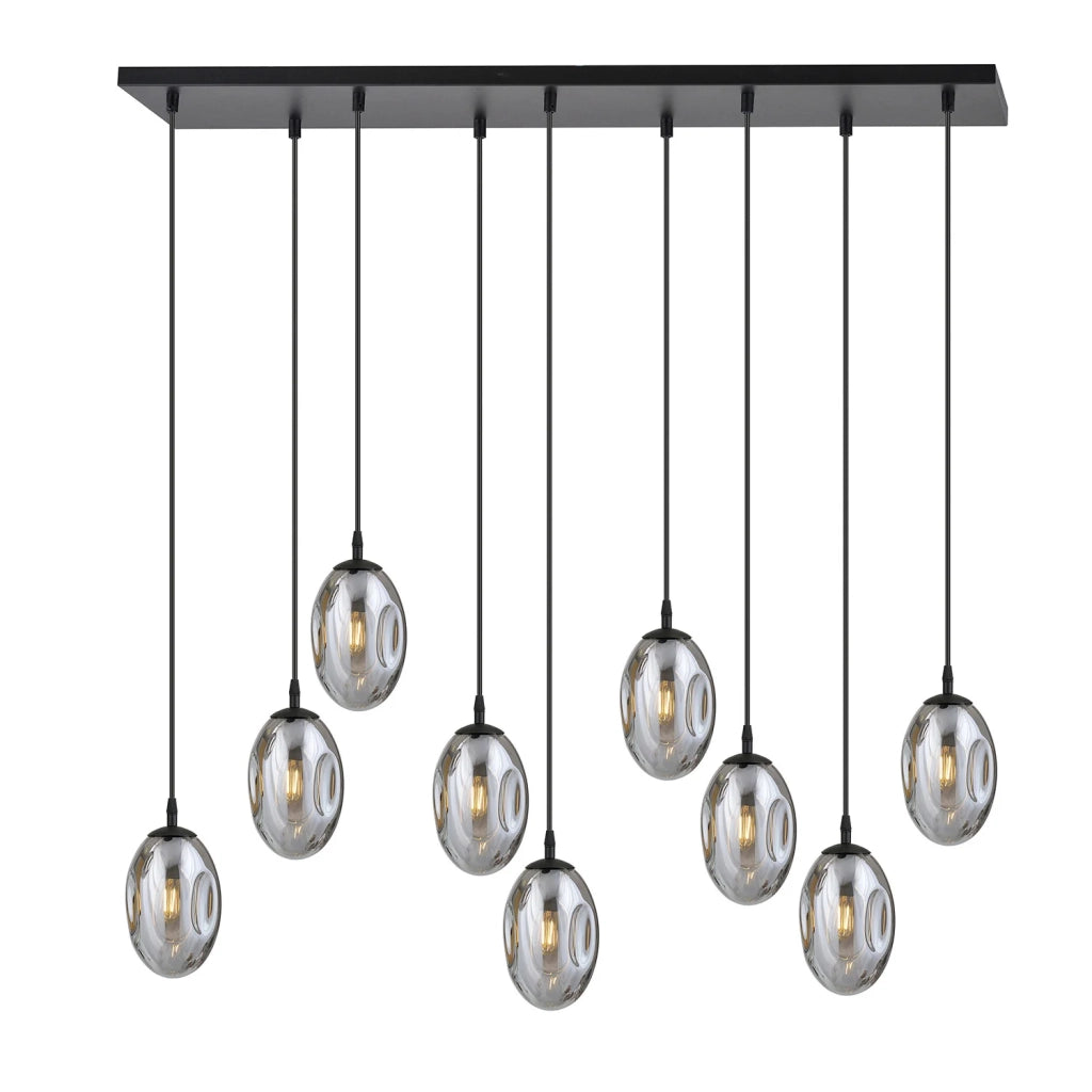 Sospensione Minimal 9 Luci Atalanta Acciaio Nero E Vetro Fumè