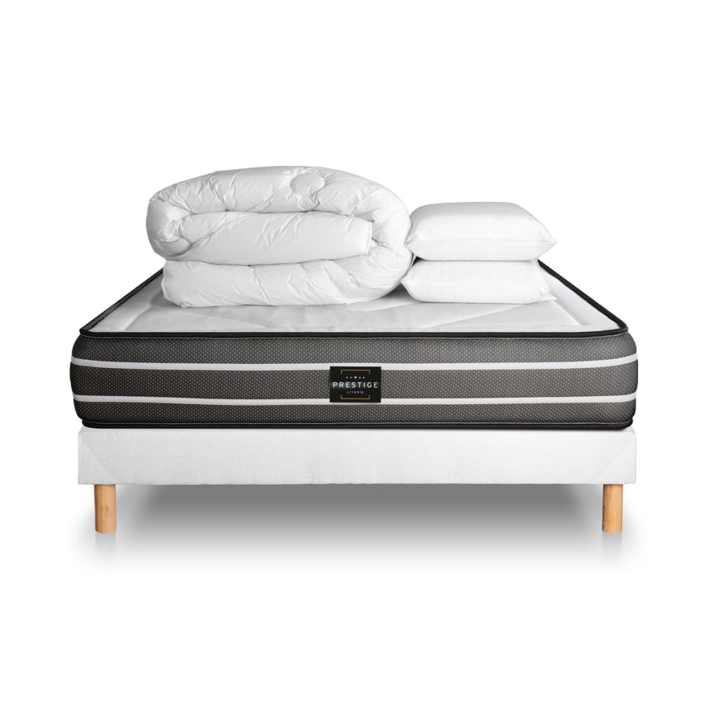 Pacchetto letto completo - Materasso 140x190cm + Box spring con doghe (kit) + 2 cuscini + Piumino - Esclusivo