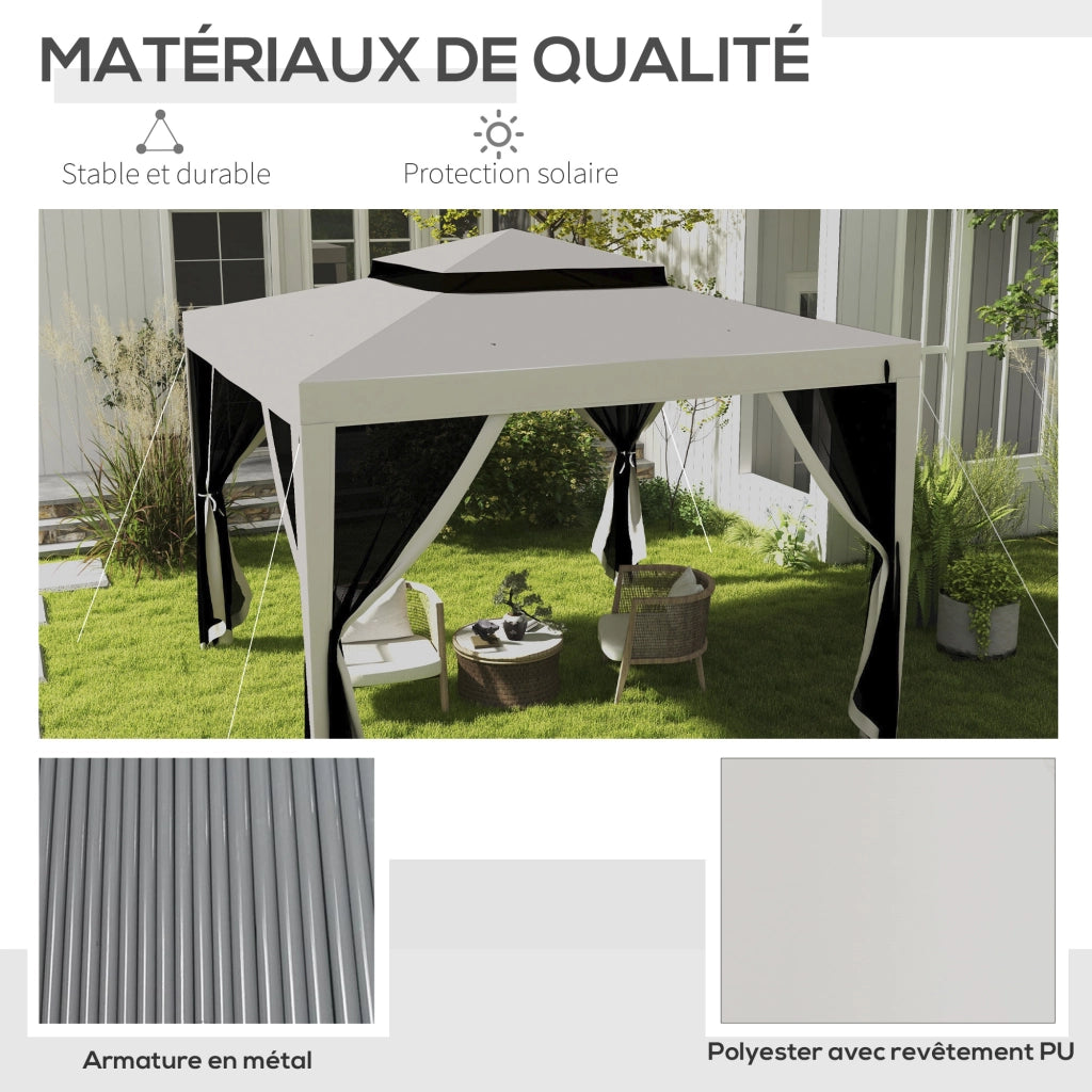 Tenda da giardino ¨C zephmum ¨C 3x3 m, crema, doppio tetto, 4 zanzariere