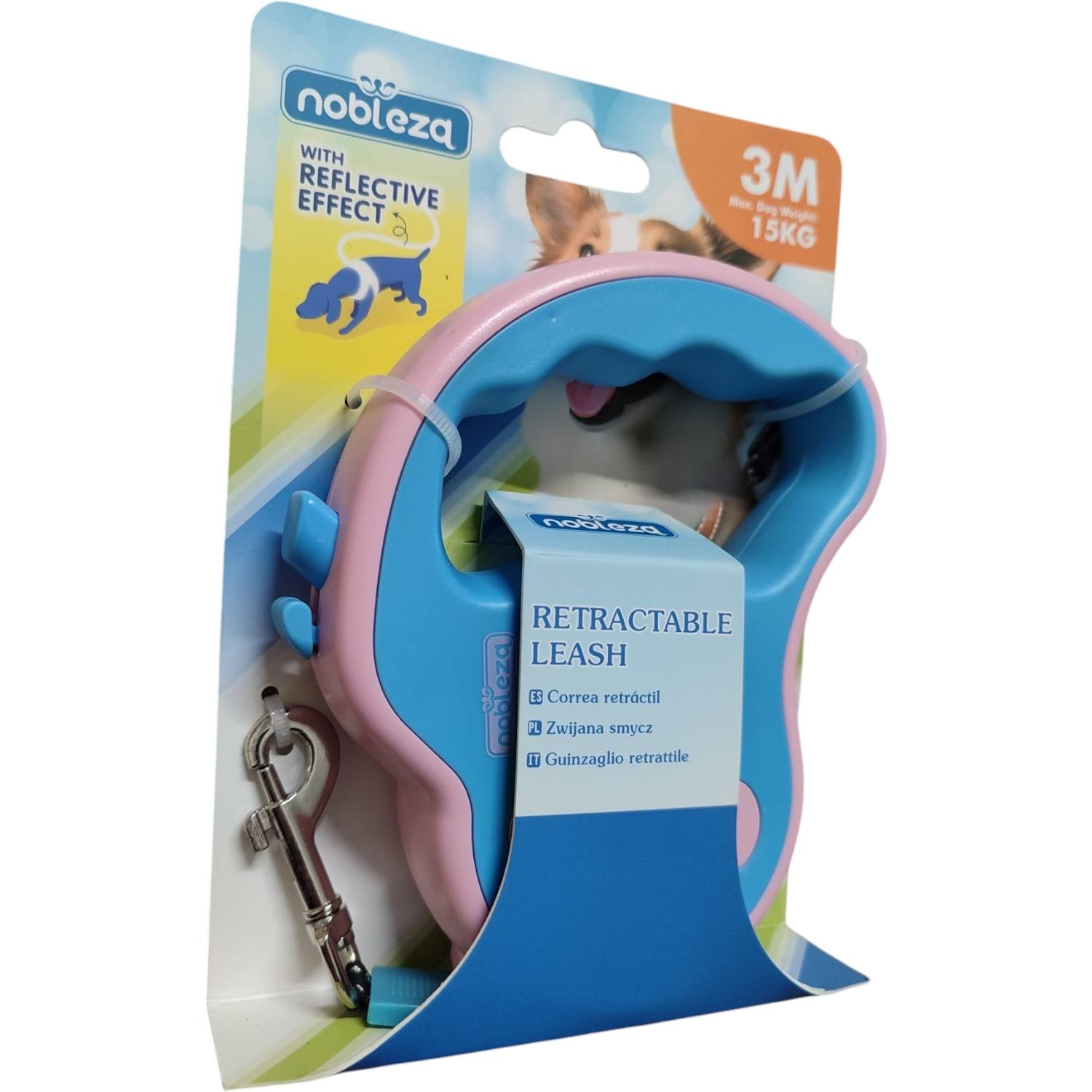 Guinzaglio retrattile con striscia catarifrangente 15kg