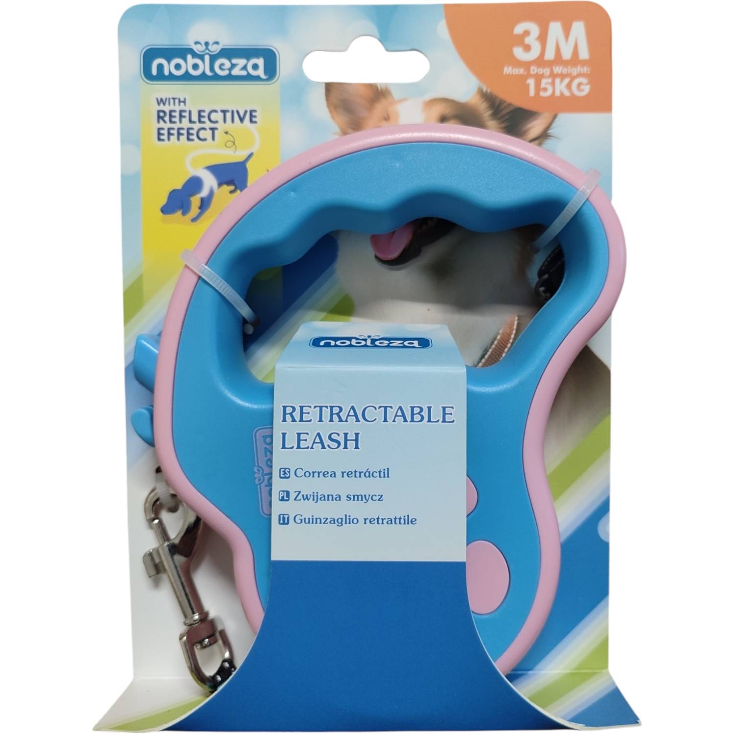 Guinzaglio retrattile con striscia catarifrangente 15kg
