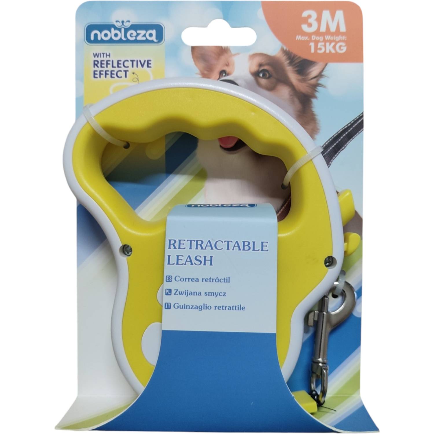 Guinzaglio retrattile con striscia catarifrangente 15kg