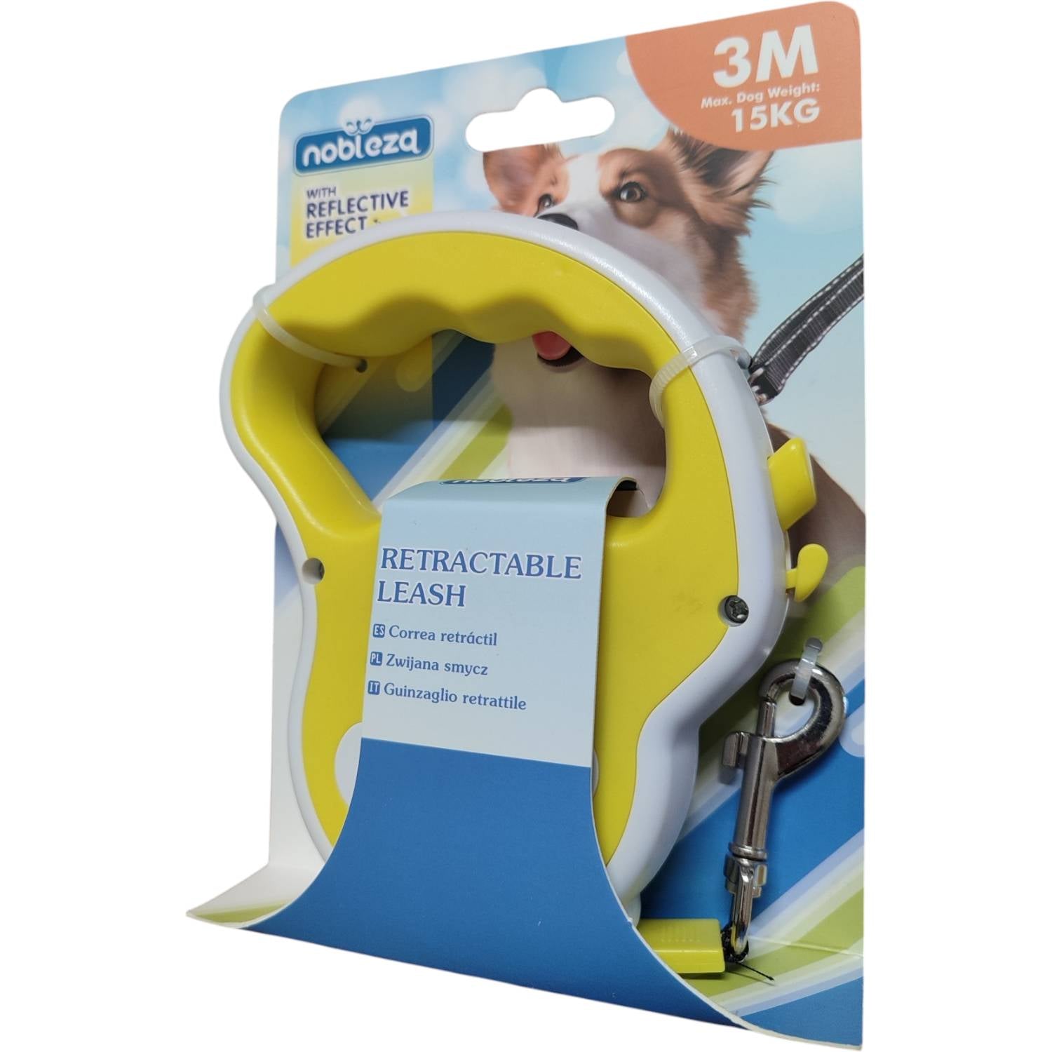 Guinzaglio retrattile con striscia catarifrangente 15kg