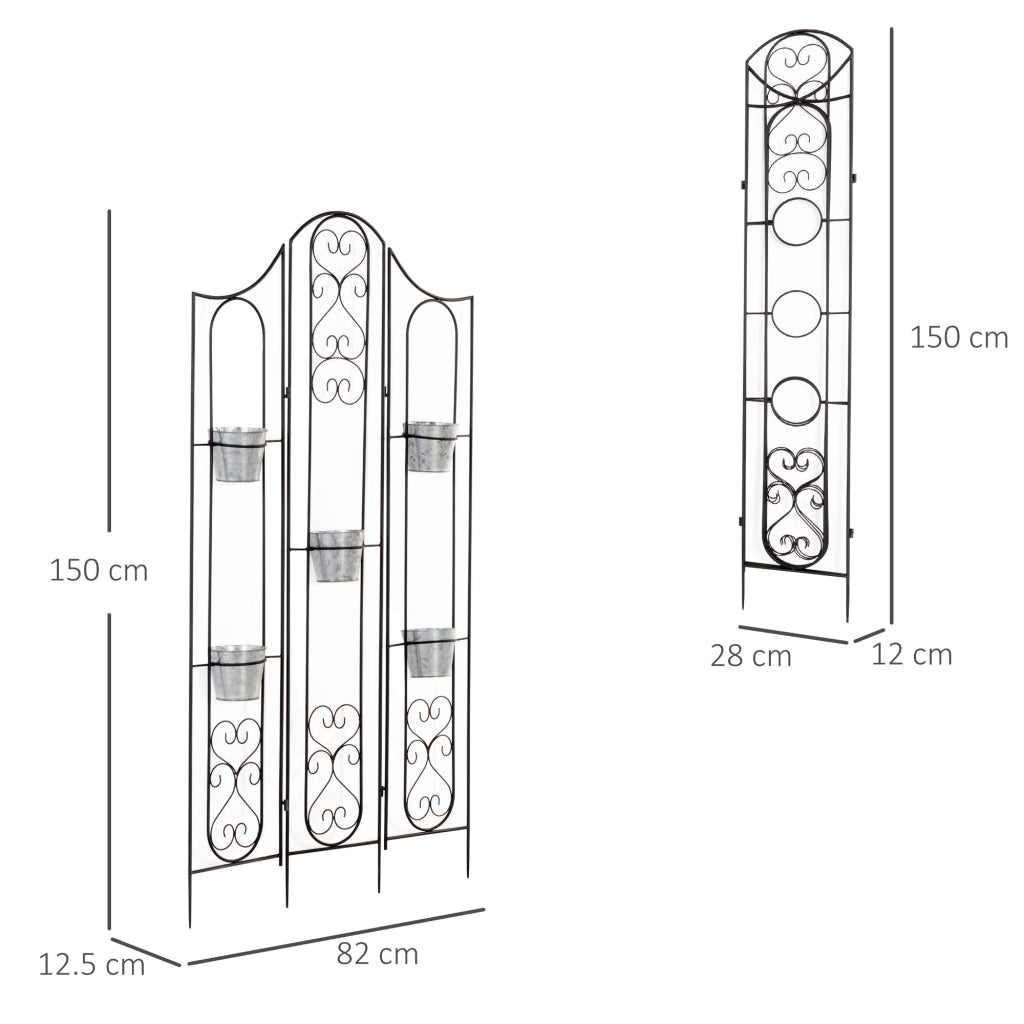 Portapiante Verticale Pieghevole con 5 Vasi da Esterno in Metallo, 82x12.5x150cm, Nero