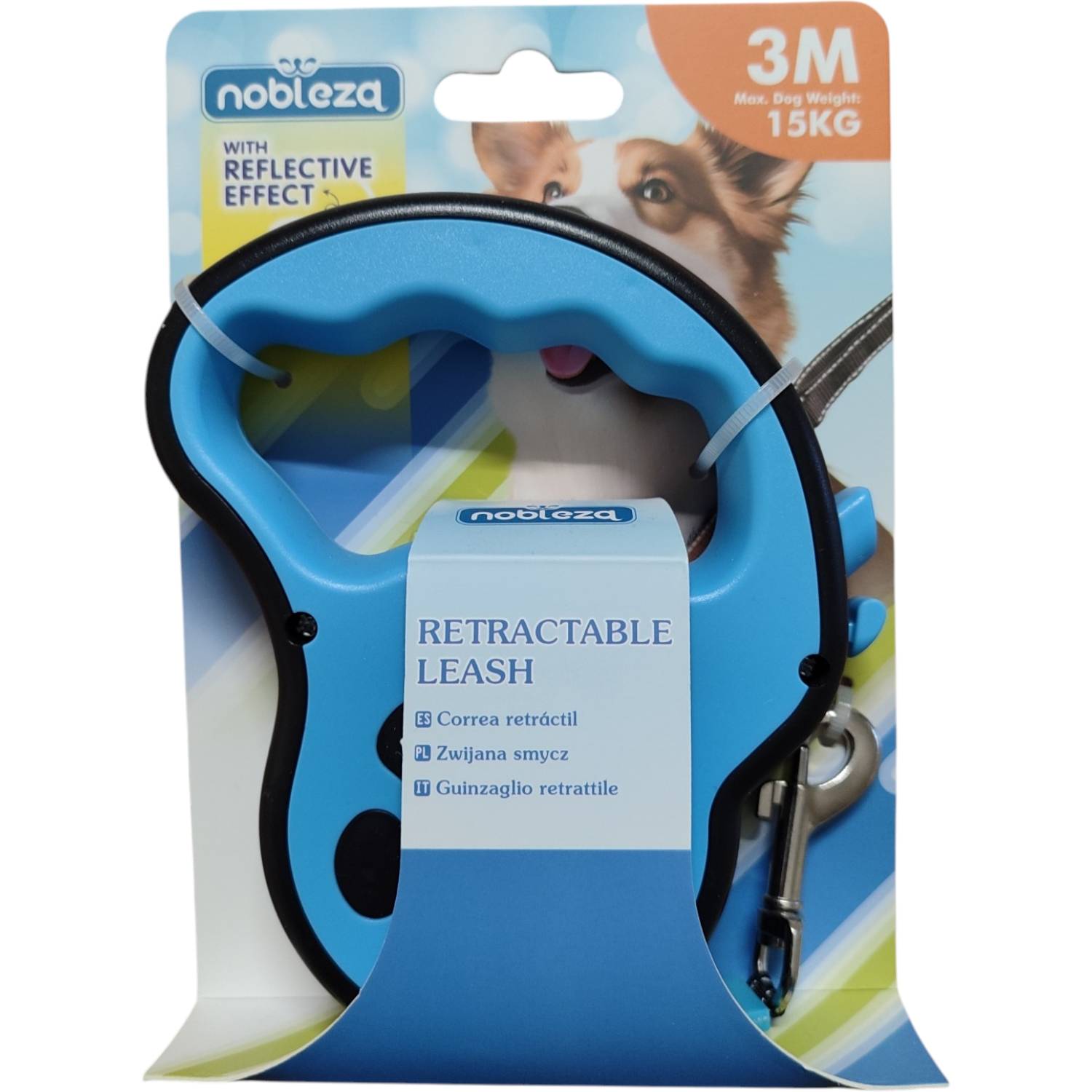 Guinzaglio retrattile con striscia catarifrangente 15kg