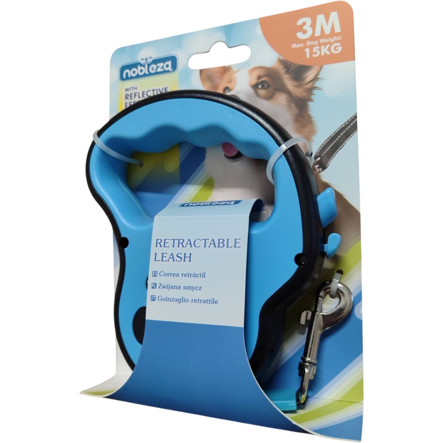 Guinzaglio retrattile con striscia catarifrangente 15kg