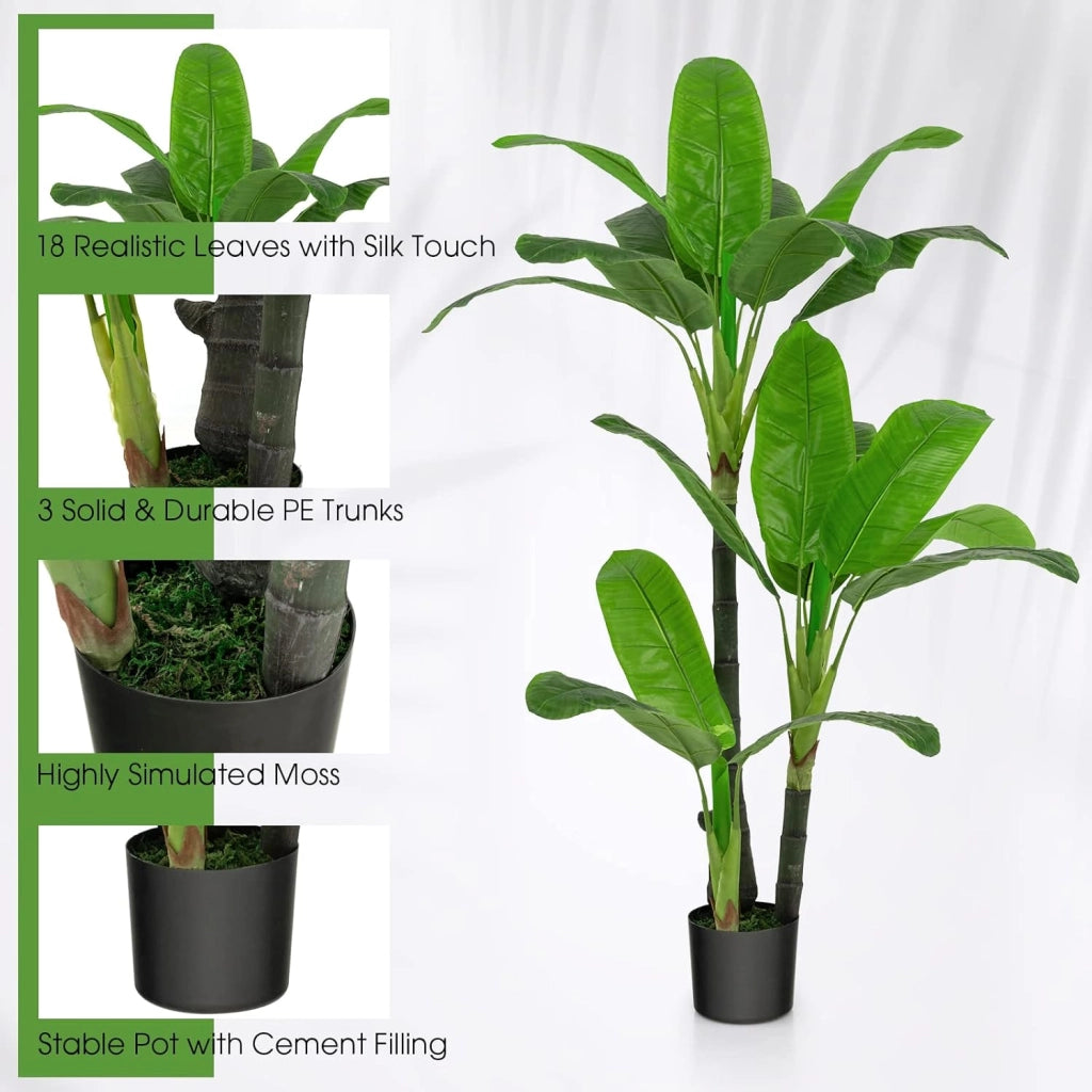 Pianta Artificiale 150cm, Palma Tropicale con Vaso in Cemento, Monstera Serpente con 18 Foglie, Decorazione Verde Artificiale per Casa e Ufficio