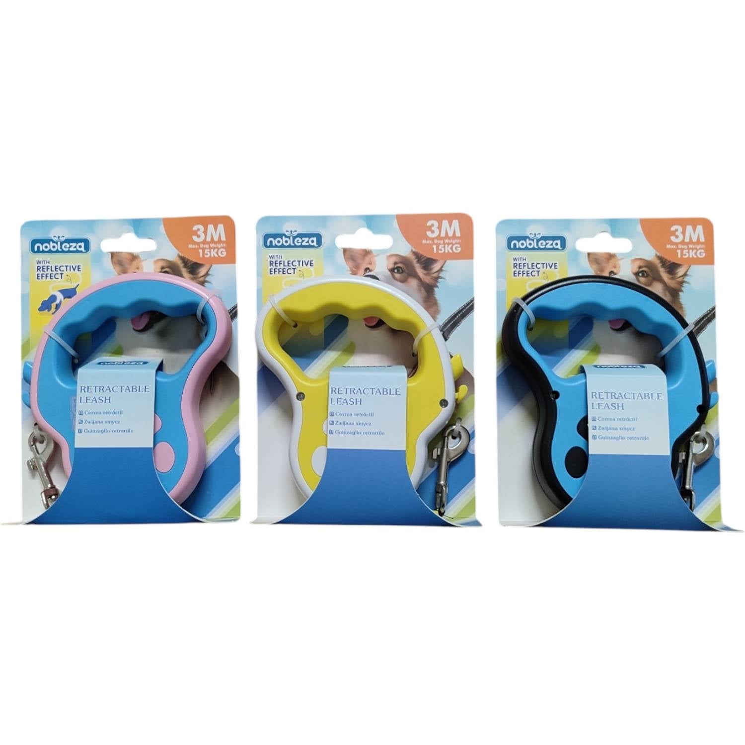 Guinzaglio retrattile con striscia catarifrangente 15kg